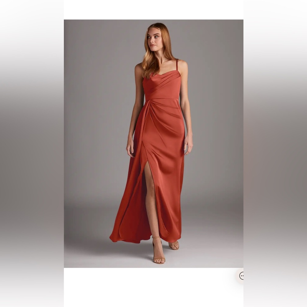 Azazie- Bona Stretch Satin in Terracotta. Size A8 worn once, no alterations.